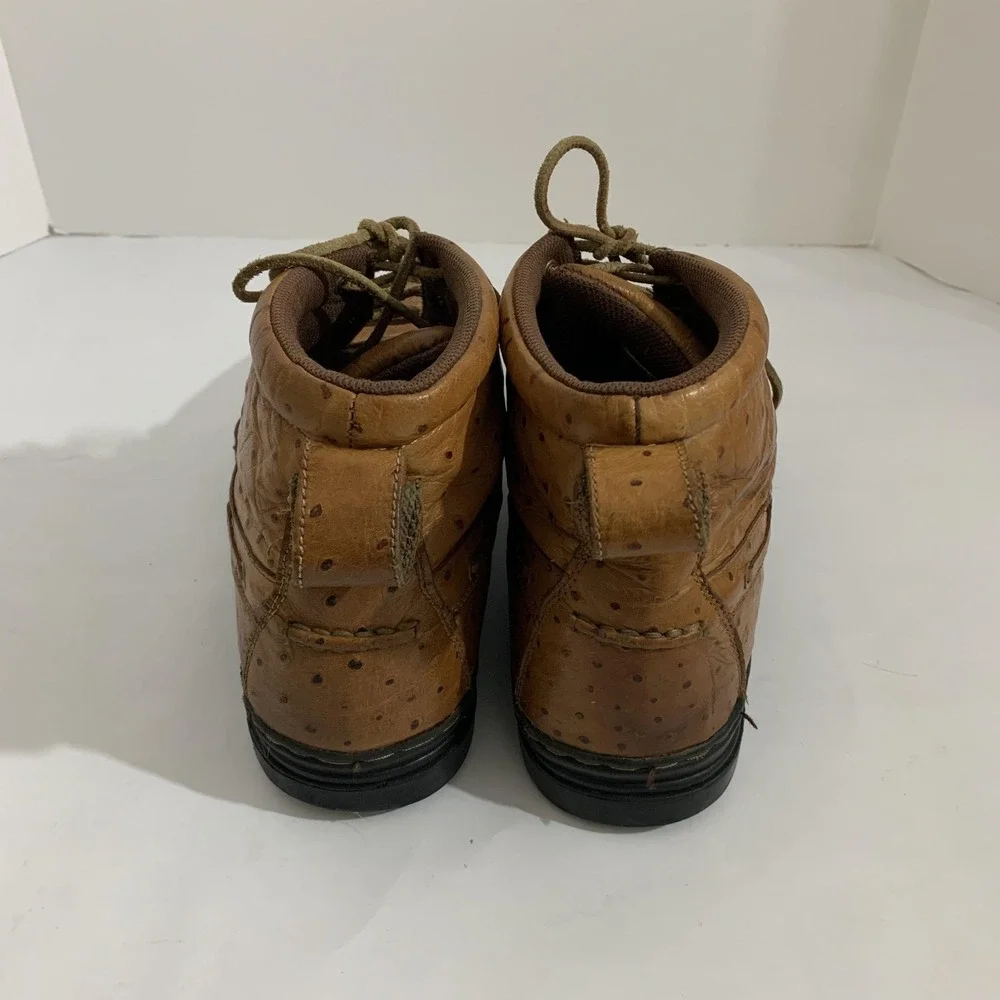 Justin Vintage Ankle Boots Mens 13M Brown Leather Ostrich Print Moc Toe Work 910